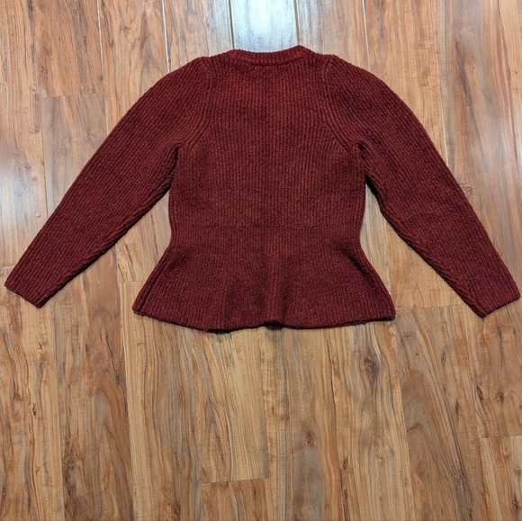 Madewell Peplum Pullover Knit Sweater Women's XS Heather Noir Burgundy Wool - Picture 7 of 9